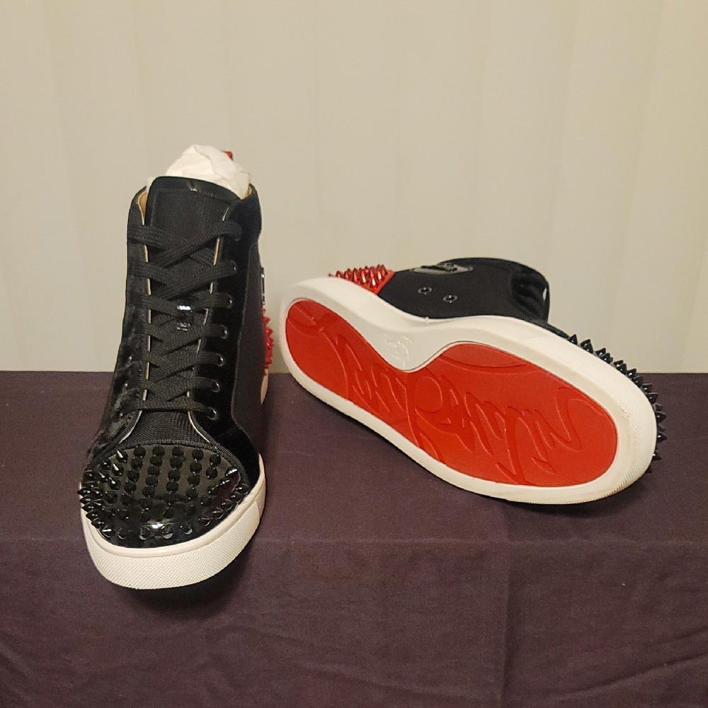 Christian Louboutin Black and Red Spiked Sneakers